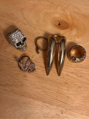 Gold and Brass Mixed Metal Statement Snake and Skull Ring Set - Topshop